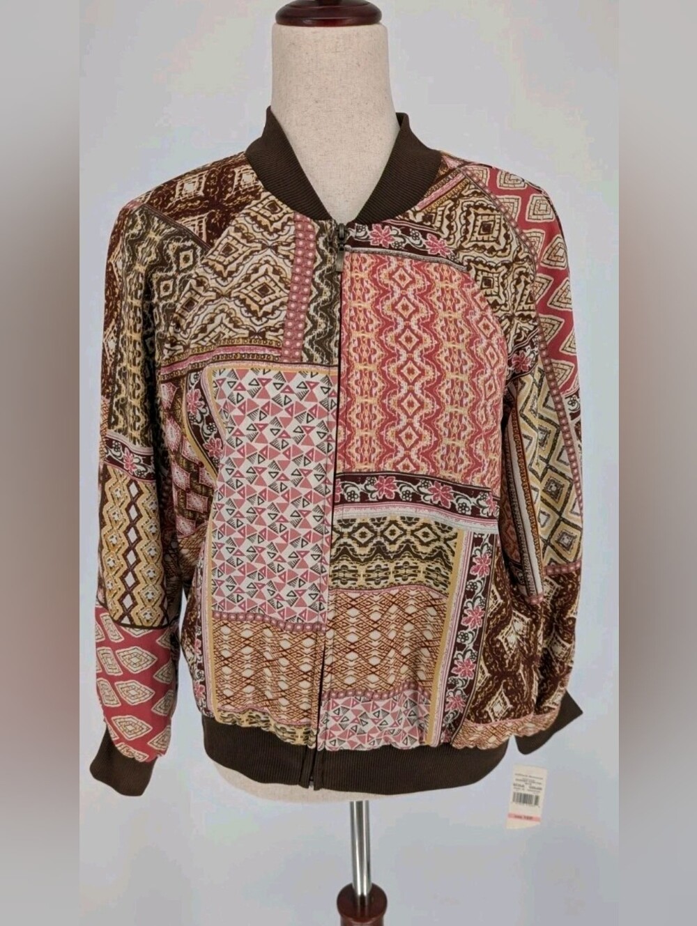 Alfred Dunner Patchwork Bomber Jacket Women 10P New Grandmacore Retro